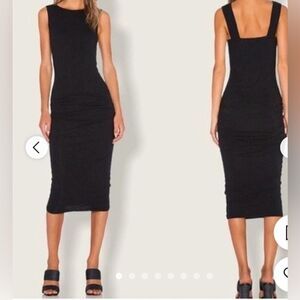 James Perse Standard Dress Womens Sz 4-L Black Tank Sleeveless Ruched Side Lined